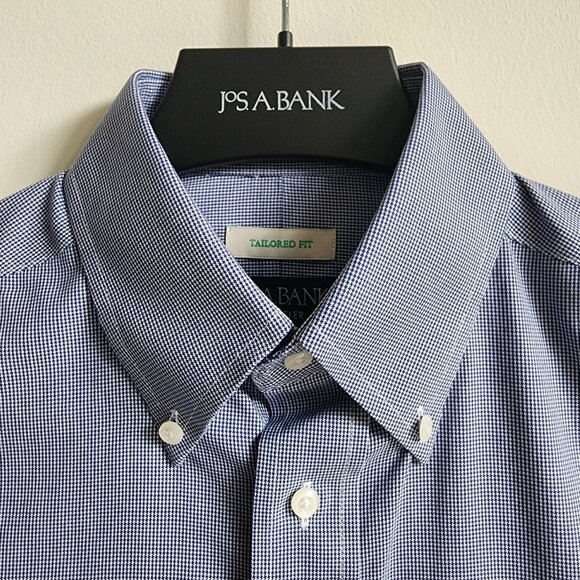 14.5 32/33 Blue Dress Shirt Jos A Bank Traveler New Houndstooth Tailored Fit Nwt - Picture 7 of 17